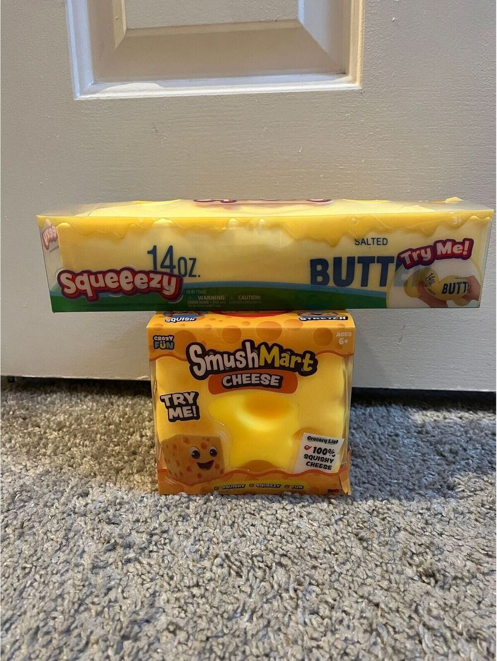 2 Piece Food Squishy Bundle Squeezy Butter + SmushMart Cheese Sensory Toy